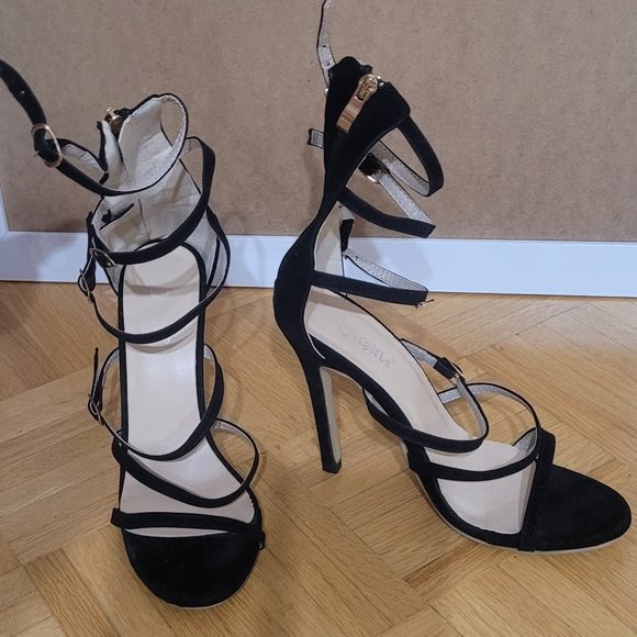 Black Multi-Strap Tied Ankle-Strap Classic High-Heeled Sandals - US 7 - Picture 3 of 6